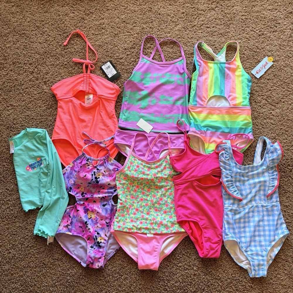 Target Cat & Jack Art Class Girls Swim Bathing Suit Tankini Lot Small 6/7 NWT